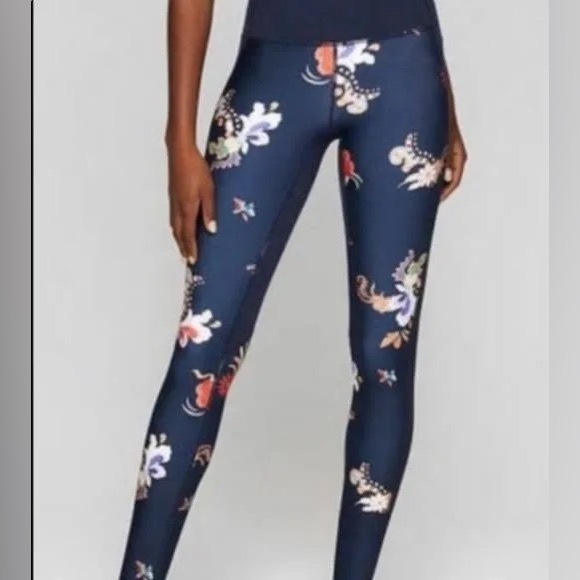 Athleta Navy Floral Chaturanga Legging Mesh Insert Small - Picture 3 of 7